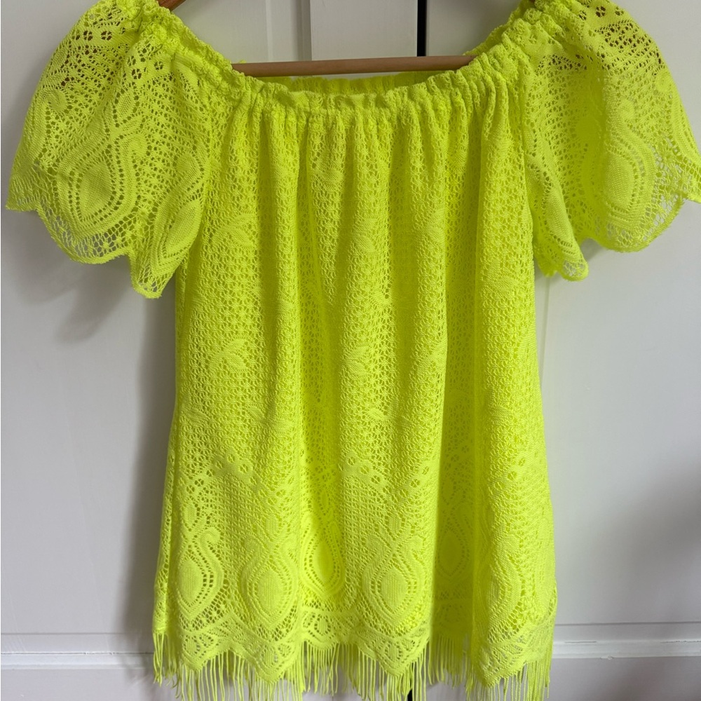 XS Lilly Pulitzer Neon Yellow Off Shoulder Lace Blouse